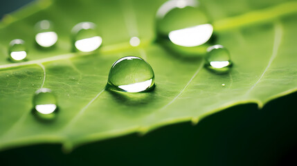 Water drops on green leaf