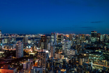Fototapeta na wymiar Panoramic view of Tokyo central area city view at magic hour.