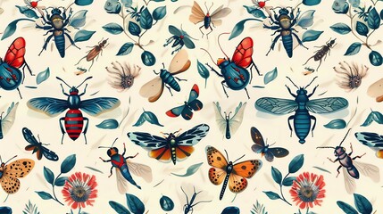 Seamless background with flying insects