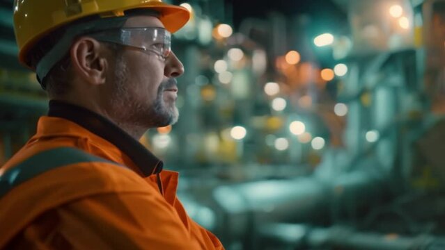 A petroleum engineer Inspect crude oil drilling rigs and industrial pipelines in a large factory behind an upstream subsea crude oil and gas production facility.