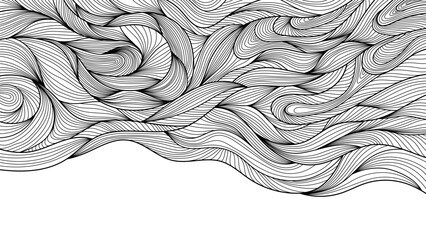 Linear background pattern. Thin abstract black lines on a white background. Vector illustration of wave ornament.