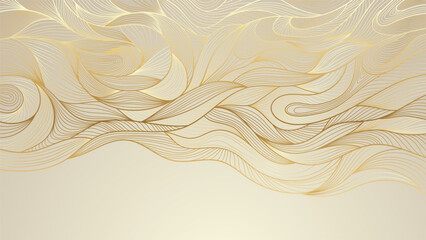 Linear gold background pattern. Thin abstract lines luxury expensive. Vector illustration wave ornament.