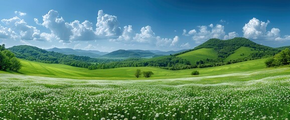 Fototapeta premium Landscape Photography Dandelion Field, Background Banner HD