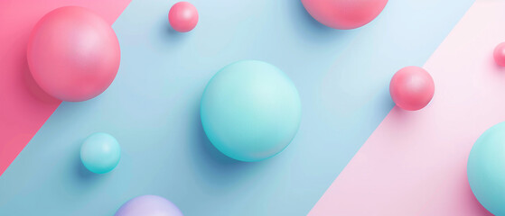 Colorful spheres on pink and blue background, decoration, celebration, pink color