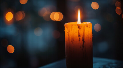 The faint flicker of a candle hints at the solitary individuals silent search for inner peace and clarity. . . - obrazy, fototapety, plakaty