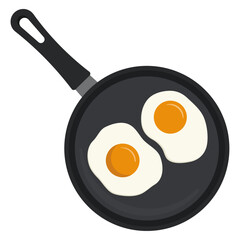 Eggs in frypan flat vector illustration. Cooking or frying eggs in non-stick pan isolated graphic.
