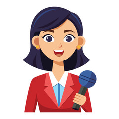 clipart features a professional woman reporter holding a microphone