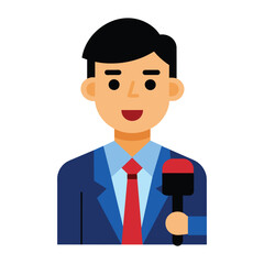 clipart features a professional male reporter holding a microphone