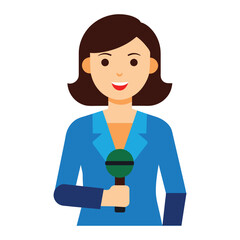clipart features a professional woman reporter holding a microphone