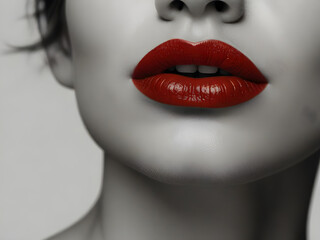 Generative KI rote sinnliche Lippeneiner Frau auf schwarz weiß