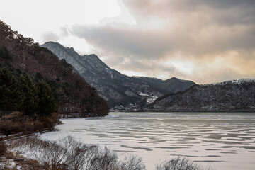 lake nature clouds landscape winter tranquility