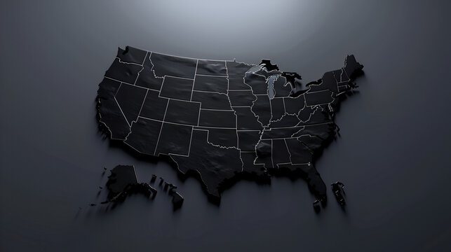 USA Map Black Silhouette copy sp UNITED STATES map 4K against blue animated background US flag four grunge, Generative Ai