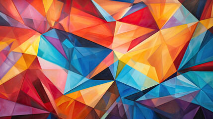 Obraz premium A dynamic array of geometric triangles in a kaleidoscope of colors, a vibrant and energetic abstract mosaic Ai Generative