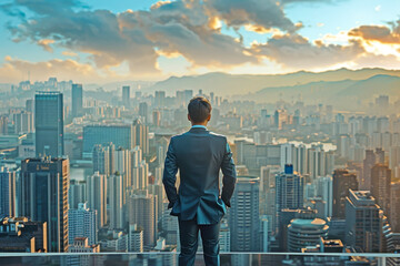 Fototapeta na wymiar The Ultimate Businessman's View from the Rooftop - Power, Vision, and Success Captured