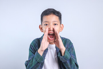 Child Boy Shouting Loudly To Front 