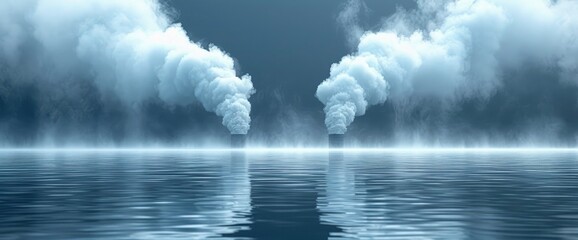 Smoke Two Industrial Chimneys Pipes Agains, Background Banner HD