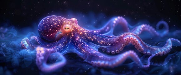 Starry Night Octopus Stars Background, Background Banner HD