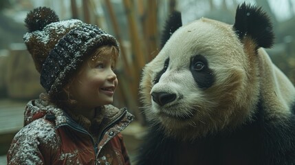 A child's amazement at seeing a giant panda at the zoo