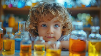 A child's enthusiasm during a science experiment