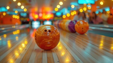 A family engaged in a joyful round of indoor bowling - obrazy, fototapety, plakaty