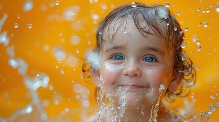 A toddler's expression of pure joy playing with water - obrazy, fototapety, plakaty