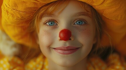 A young girl's face showing amusement at a clown's antics - obrazy, fototapety, plakaty