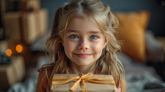A young girl's expression of gratitude receiving a gift