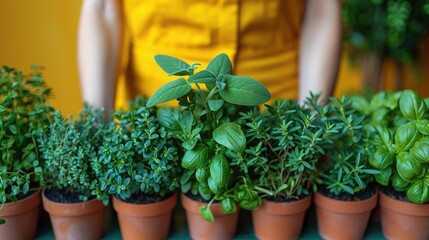 An individual trimming and caring for their indoor herb garden - obrazy, fototapety, plakaty