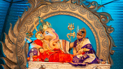 Fototapeta na wymiar Ganapati idols in Ganesh Chaturthi Pune, Maharashtra, India