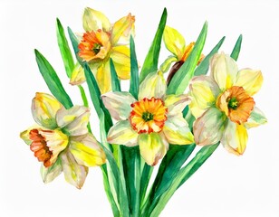 Bouquet of daffodils isolated against white background