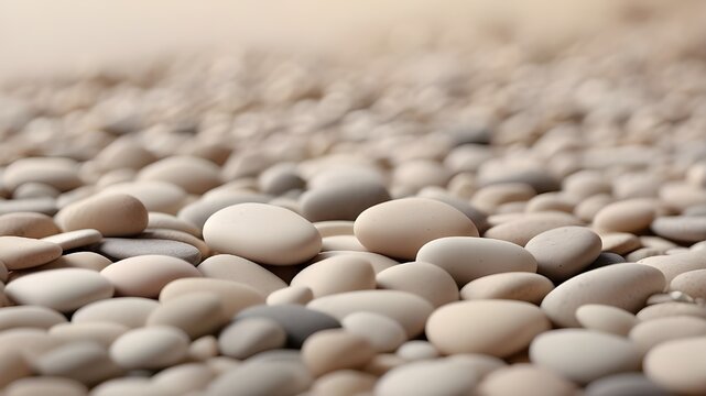 A highresolution image showcasing a serene background of smooth, rounded pebbles in soft, beige hues, embodying a minimalist and aesthetic concept perfect for calm and soothing designs.pebble, colours