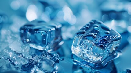 Close-up of melting ice cubes with water droplets forming on their surface