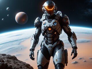 Fototapeta na wymiar A cyborg explorer embarking on a mission to distant planets.
