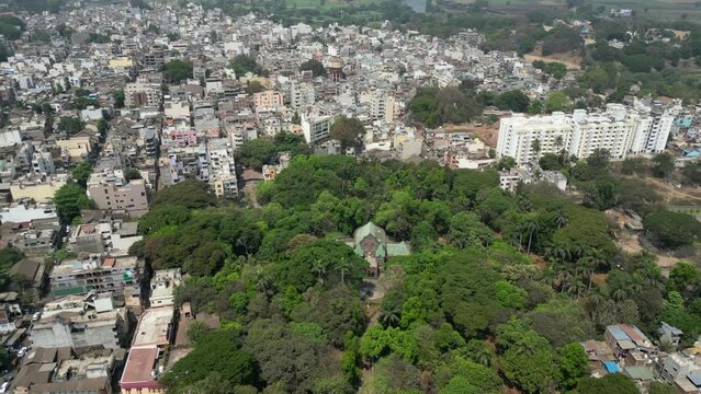 Town Hall museum closeup to wide drone view in kolhapur in Maharashtra