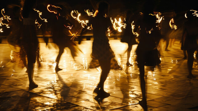 The moonbeams guide the steps of a group of friends as they twirl and spin under the silver light lost in the joy of the moment. . .