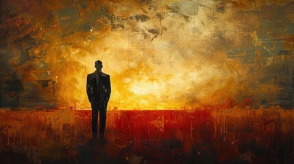 Against the canvas of despair, the silhouette of a failed businessman stands as a testament to the resilience of the human spirit in the face of adversity.