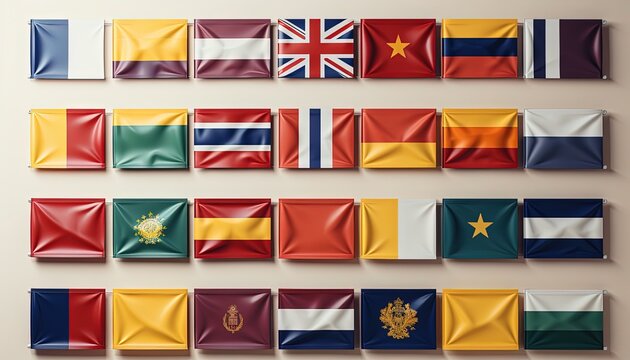 A set of national flags in a flat design