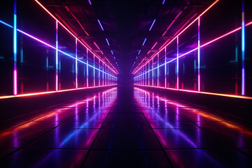 A glowing neon tunnel with vibrant colors streaks through a dark background