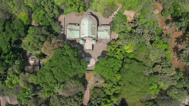 Town Hall museum wide to closeup  drone view in kolhapur in Maharashtra