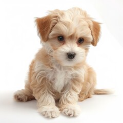 teacup maltipoo puppy photo on white isolated background