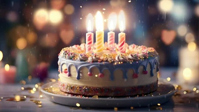 birthday cake with candles, seamless looping video background animation	