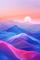 Poster de jardin Violet Gradient color mountains during sunset, minimalism style