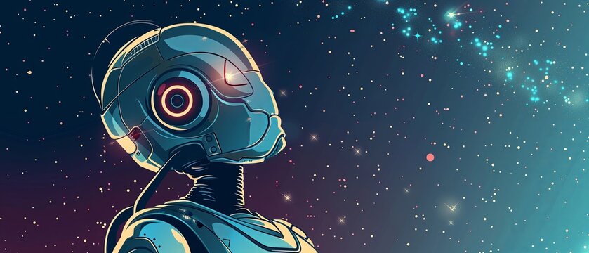 Artificial intelligence robot learning from the stars close-up