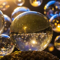 Otherworldly Orbs: Close-Up of Transparent Glass Spheres" texture and beautiful light background