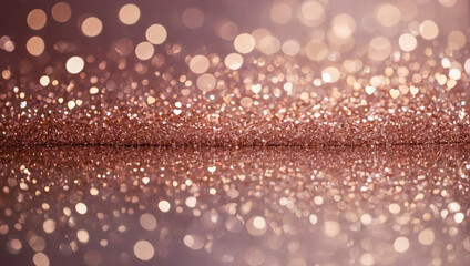 Rose gold glitter bokeh abstract background with heart shapes Concept for love and Valentines
