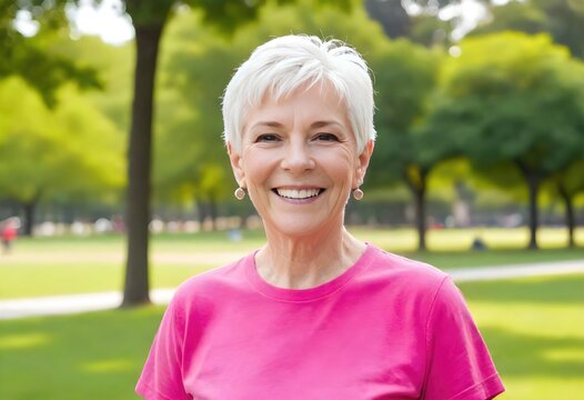 Smiling 60-Year-Old Caucasian Woman Outdoors