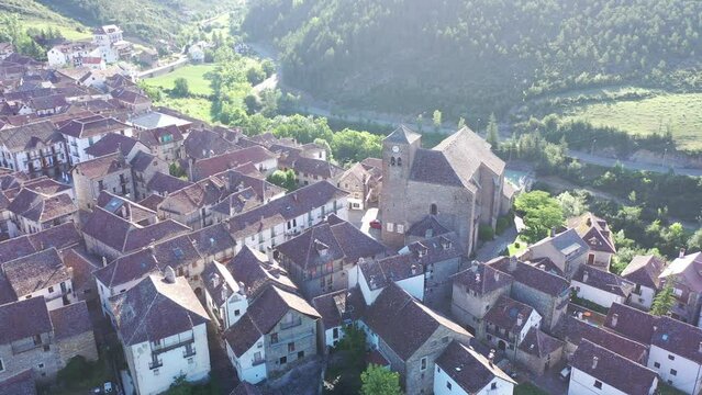 Ancient picturesque streets and houses of the Spanish city of Anso. Huesca, Aragon, Spain. High quality 4k footage