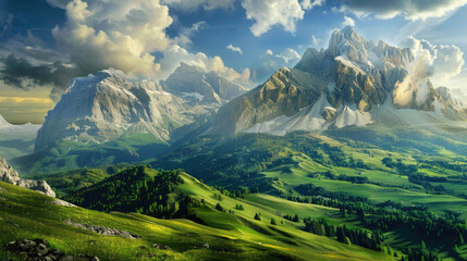 A breathtaking view of majestic peaks and valleys