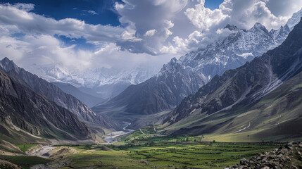 A breathtaking view of majestic peaks and valleys