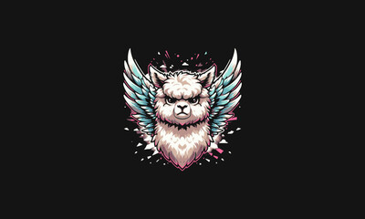 Llama angry with wings splash background vector design